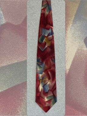 Bill Blass Silk Tie Burgundy Geometric Wide